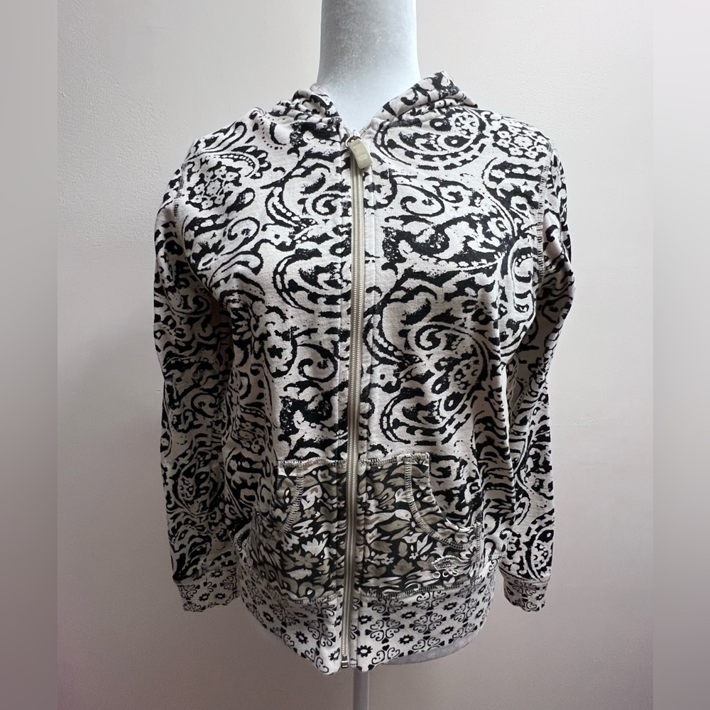 Oleg Cassini sport hoodie sweat jacket tan and black bohemian pattern